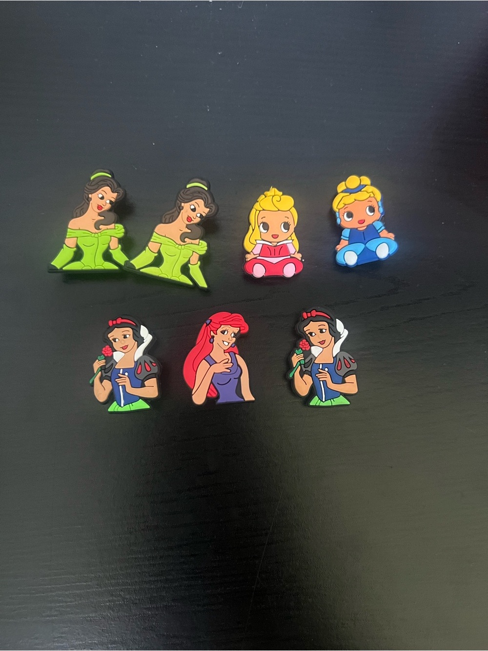 CROCS Princess Rubber Shoe Charms in Green, Red, Blue, Yellow, Purple